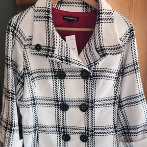 NWT Express Black & White Plaid Wool Blend Pea Coat Size 10